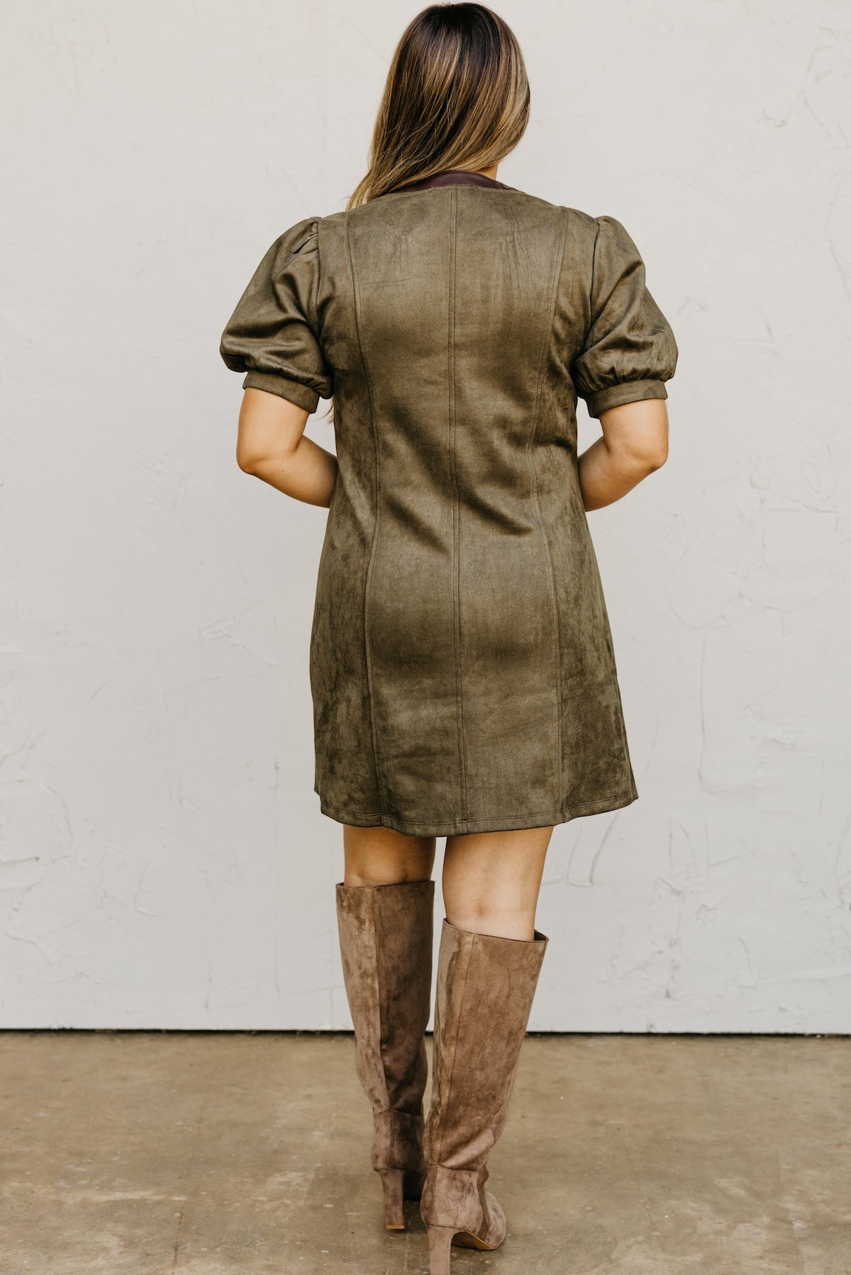 The Shiloh Puff Sleeve Felt Mini Dress