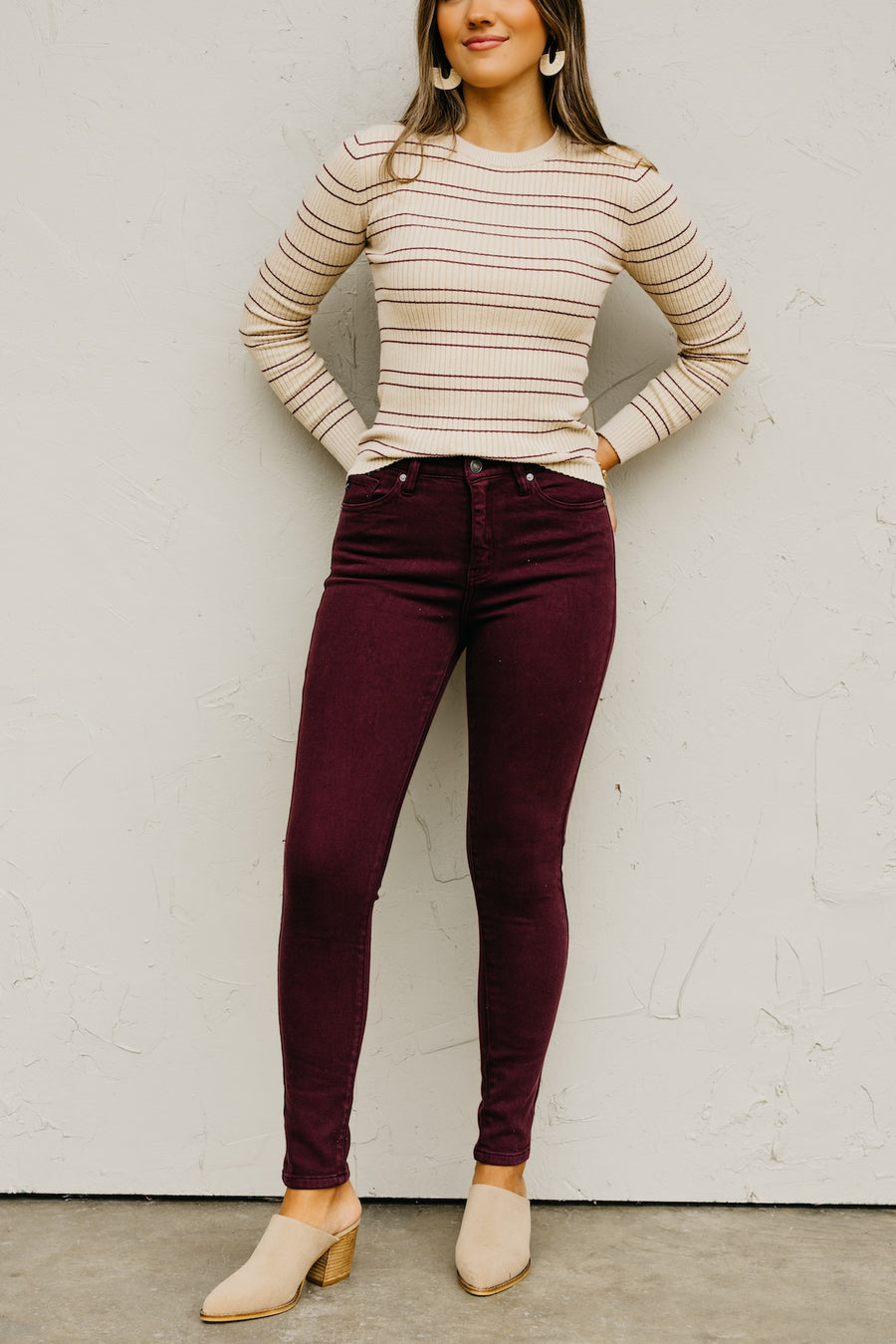 Kan Can Denim | Gemma 10 Inch High Rise Skinny Denim - Burgundy