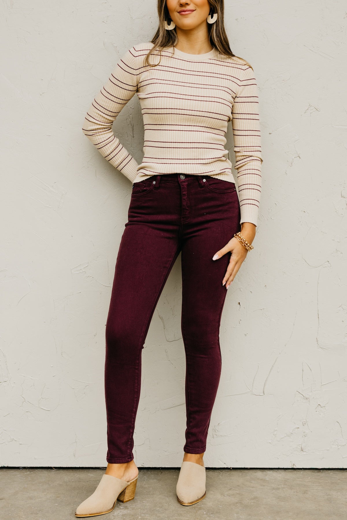 Kan Can Denim | Gemma 10 Inch High Rise Skinny Denim - Burgundy