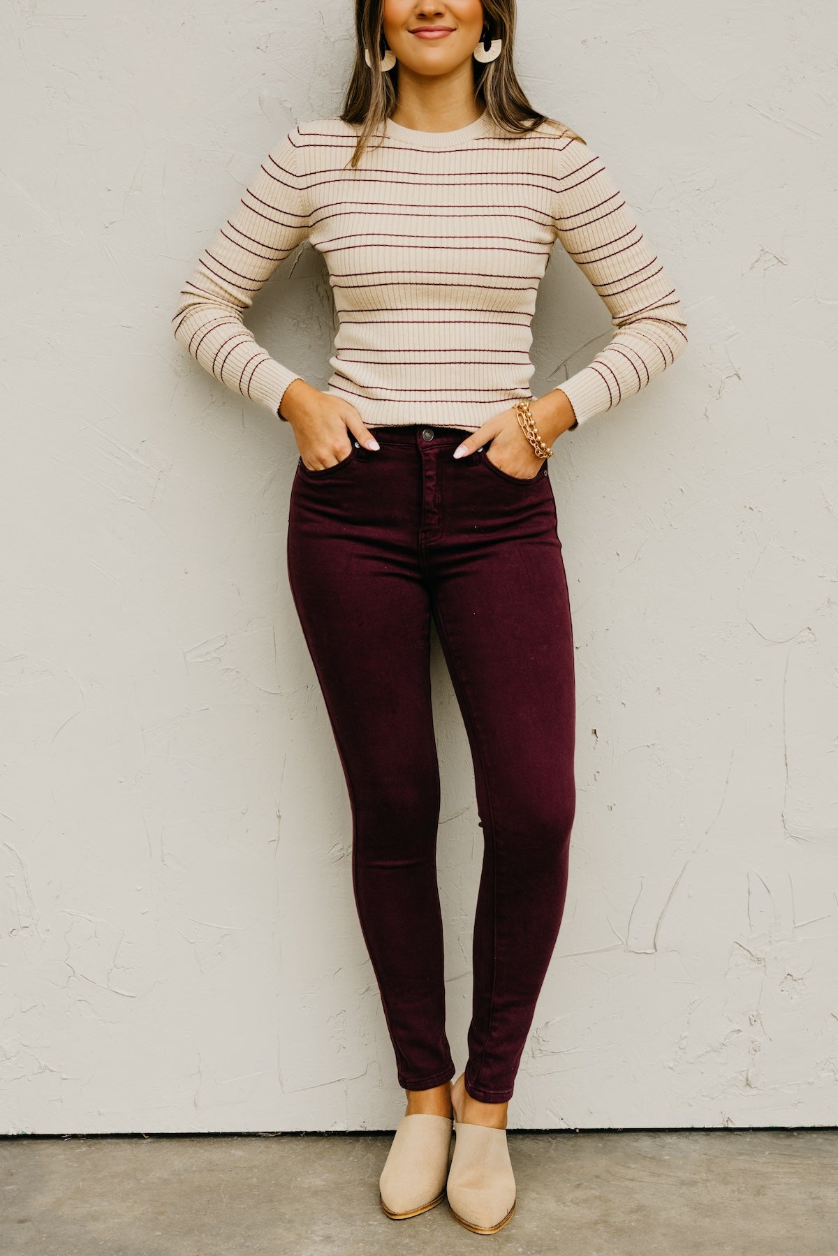 Kan Can Denim | Gemma 10 Inch High Rise Skinny Denim - Burgundy