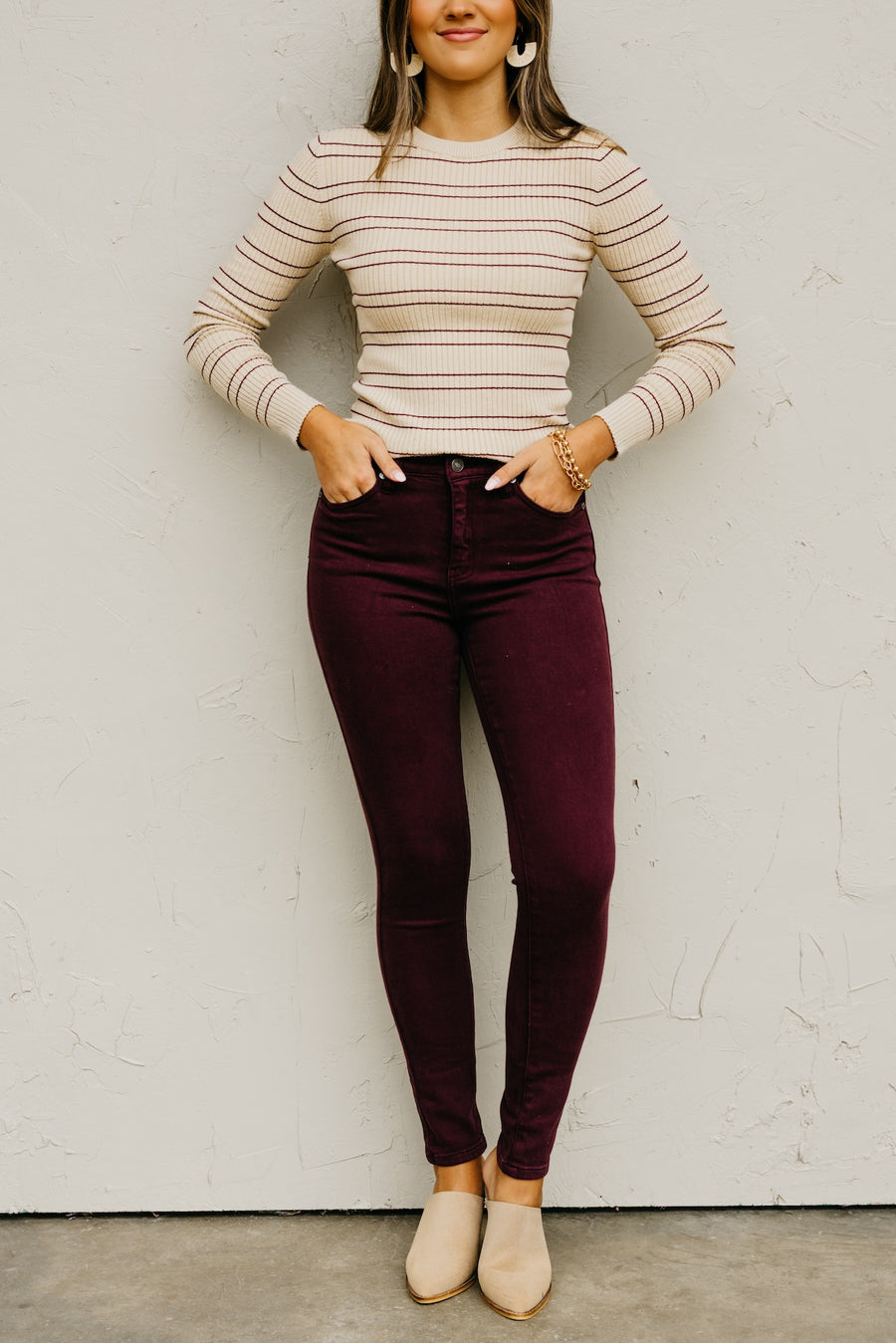 Kan Can Denim | Gemma 10 Inch High Rise Skinny Denim - Burgundy