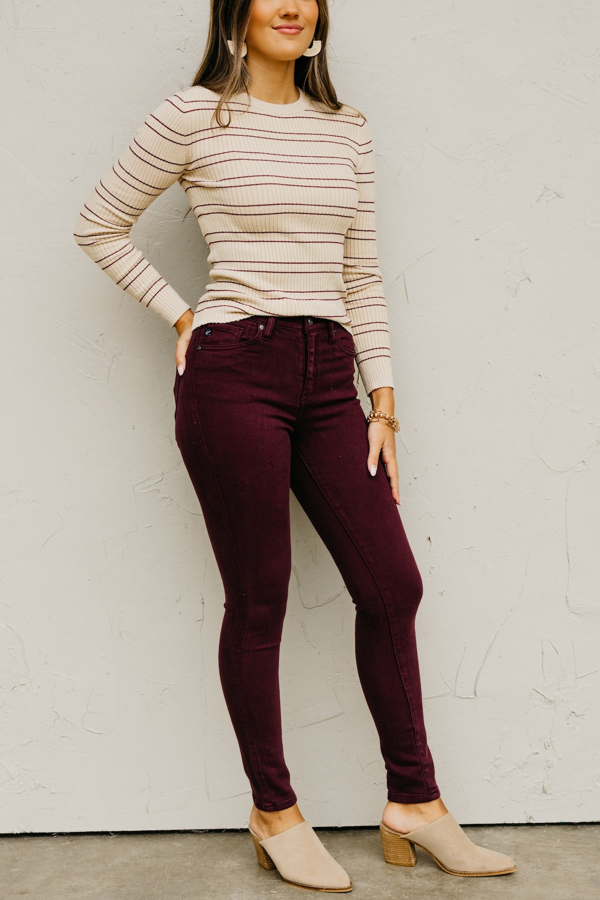 Kan Can Denim | Gemma 10 Inch High Rise Skinny Denim - Burgundy