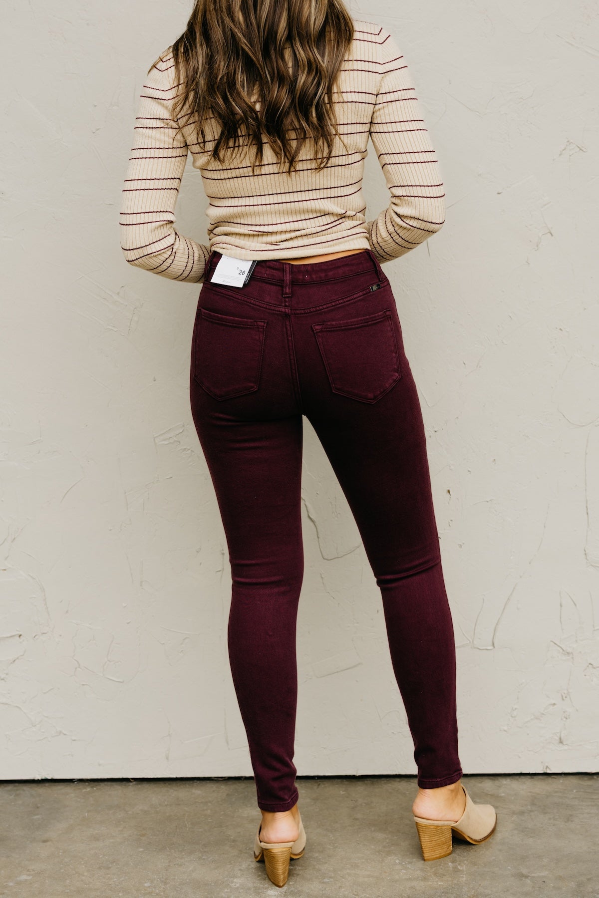 Kan Can Denim | Gemma 10 Inch High Rise Skinny Denim - Burgundy