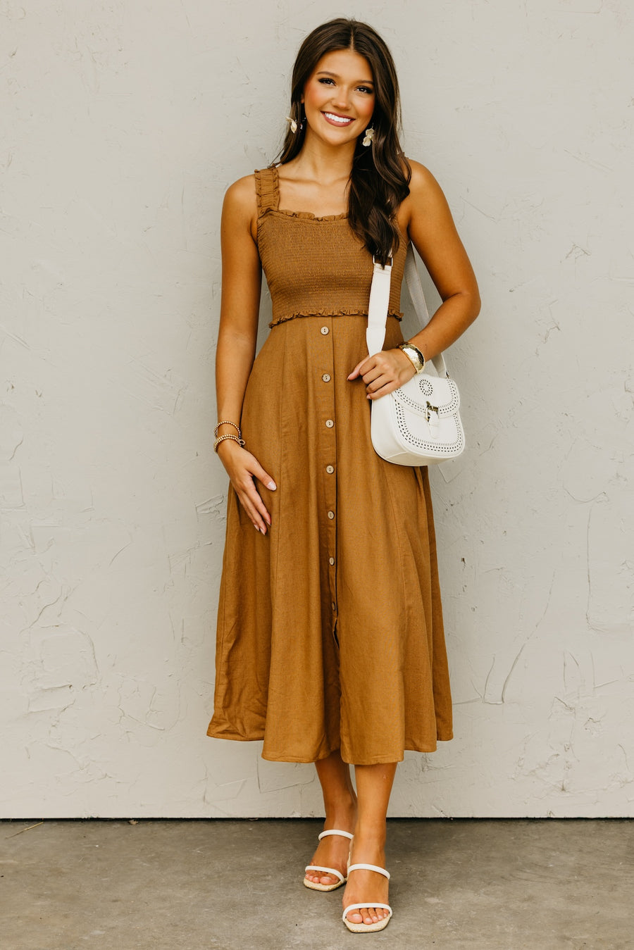 The Wilder Smocked Button Down Midi Dress