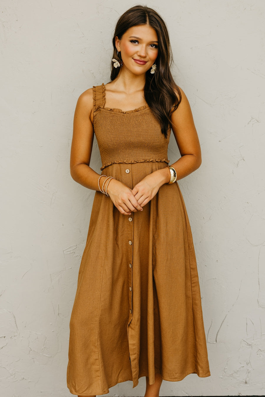 The Wilder Smocked Button Down Midi Dress