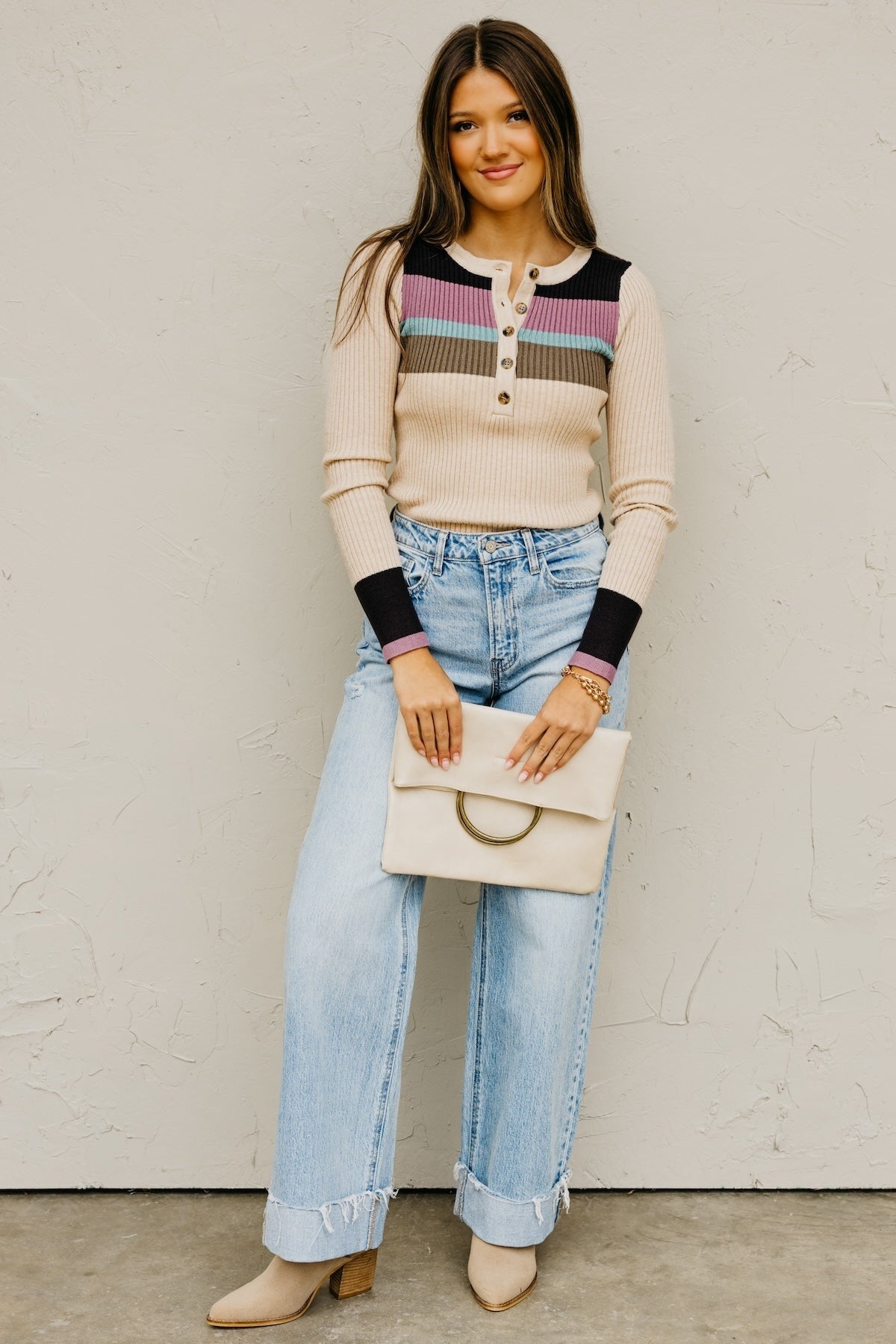 The Ramona Rib Striped Henley Sweater