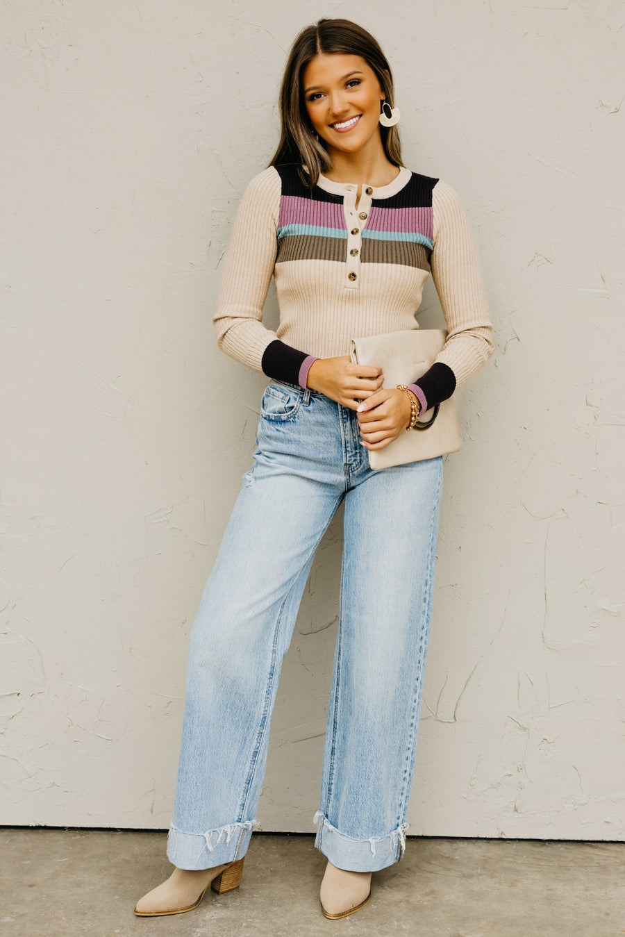 The Ramona Rib Striped Henley Sweater