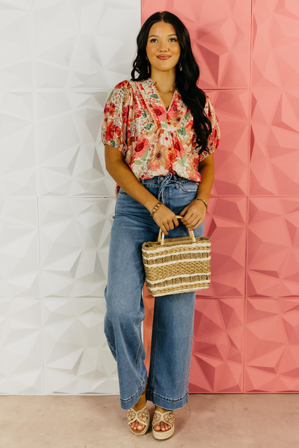 The Caleb Floral Lace Trim Blouse