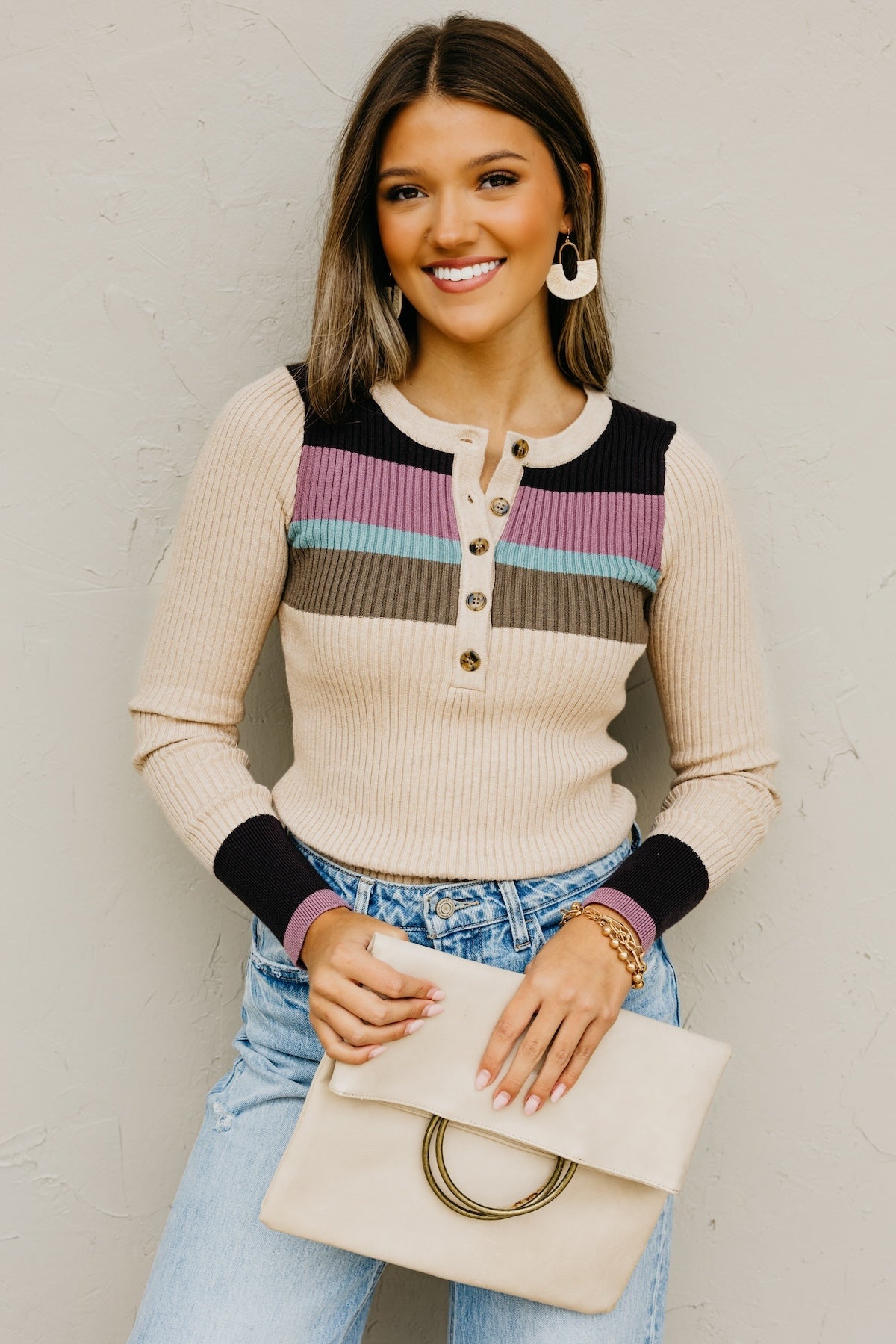 The Ramona Rib Striped Henley Sweater