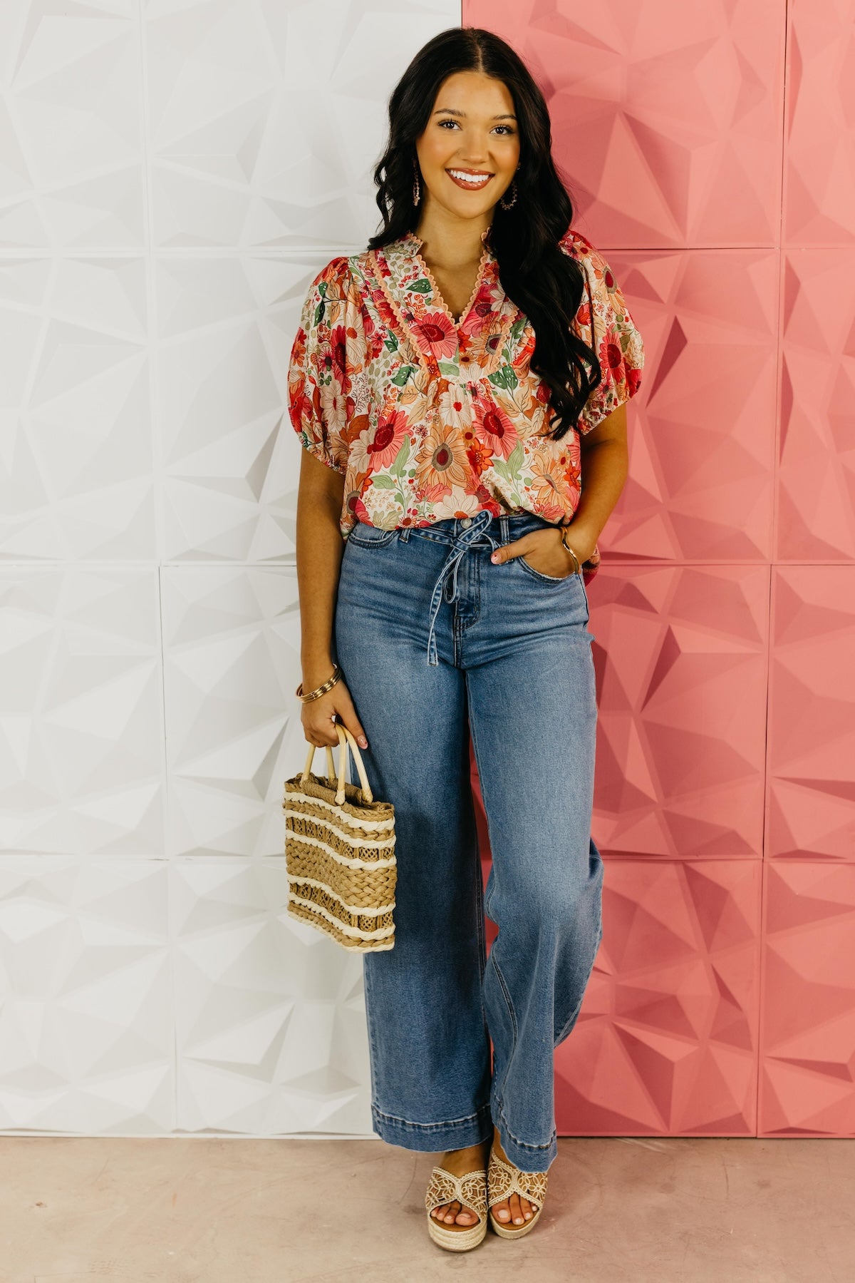The Caleb Floral Lace Trim Blouse