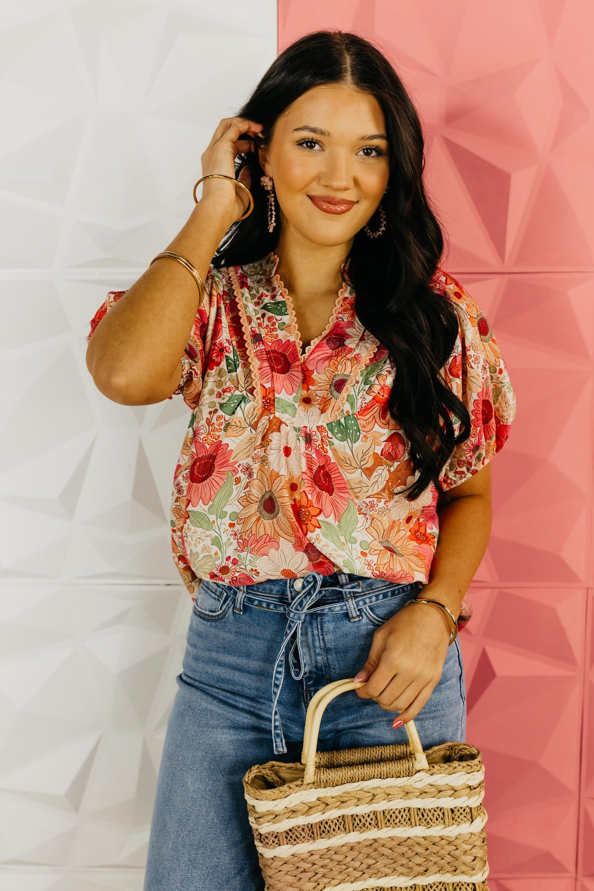 The Caleb Floral Lace Trim Blouse