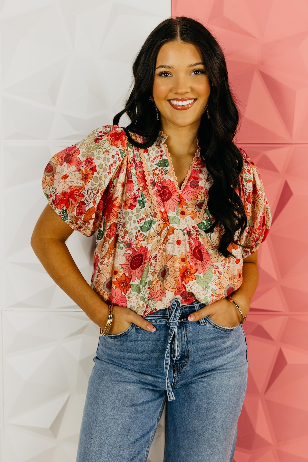 The Caleb Floral Lace Trim Blouse