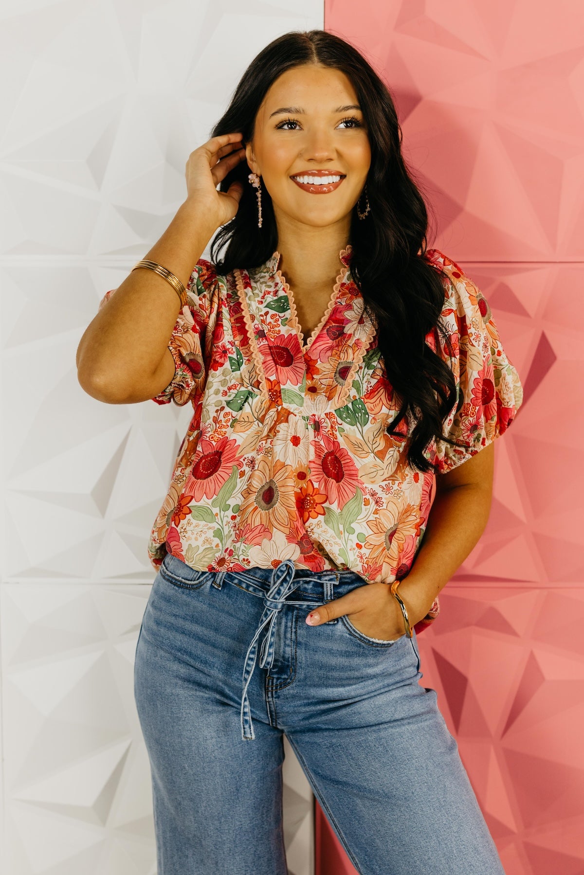 The Caleb Floral Lace Trim Blouse
