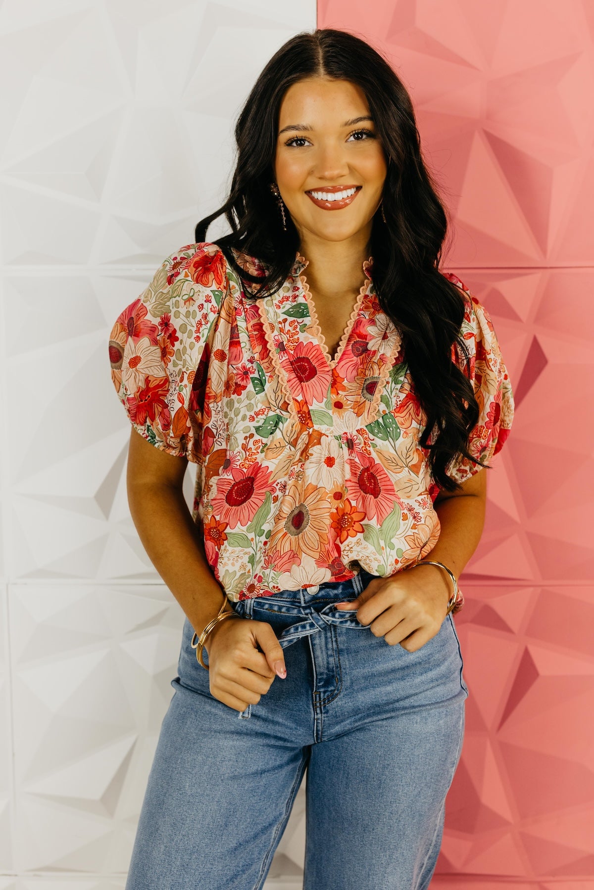 The Caleb Floral Lace Trim Blouse