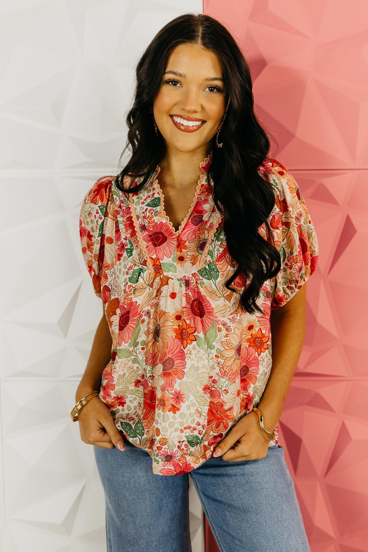 The Caleb Floral Lace Trim Blouse