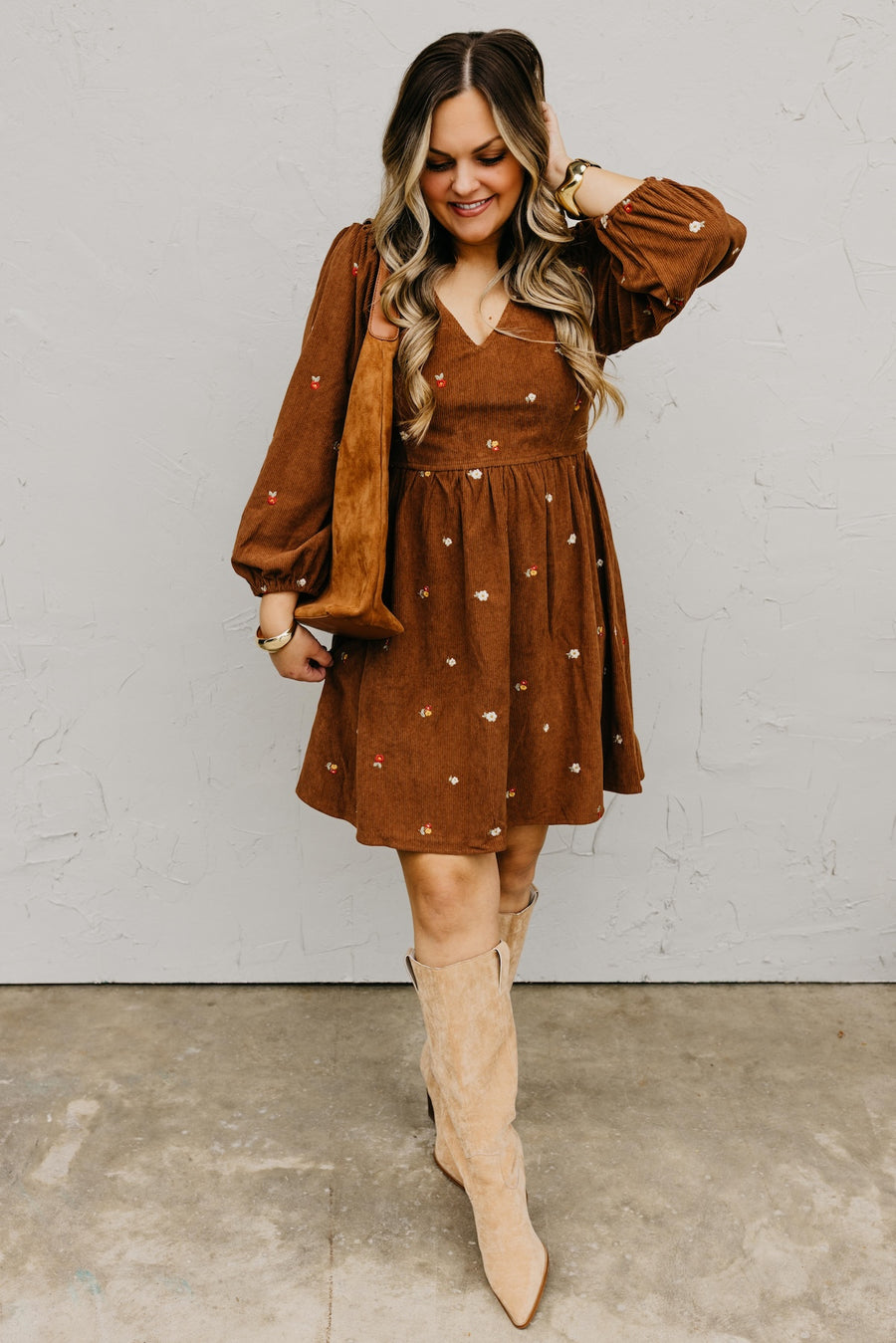 The Nalani Embroidered Corduroy Mini Dress