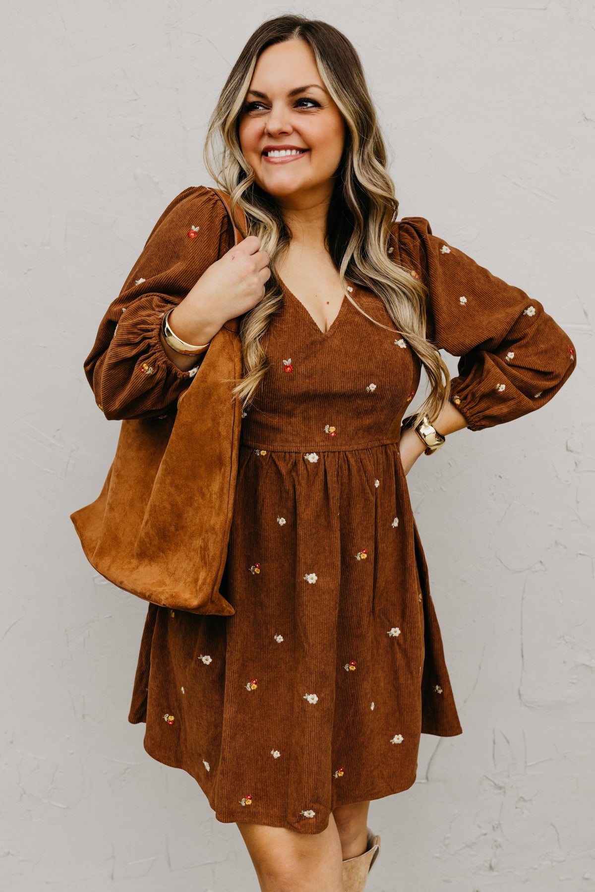 The Nalani Embroidered Corduroy Mini Dress