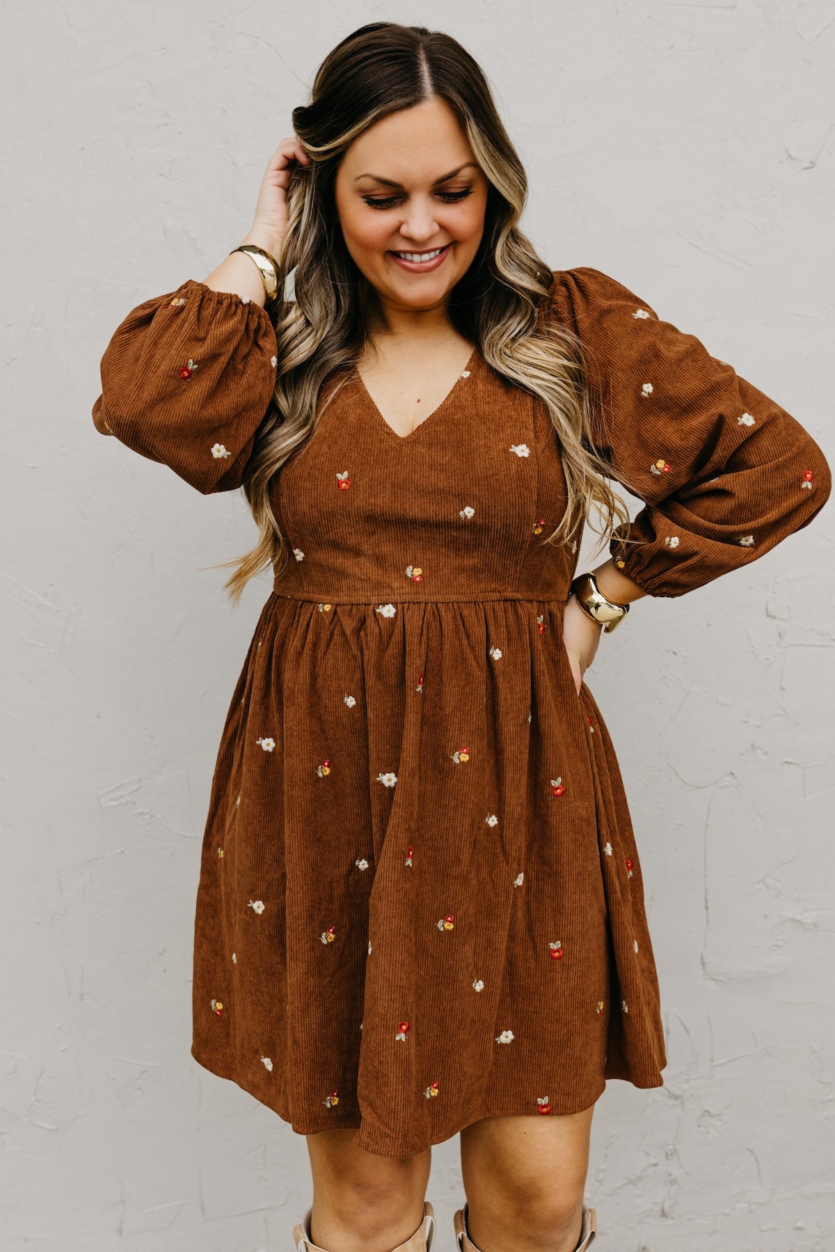 The Nalani Embroidered Corduroy Mini Dress