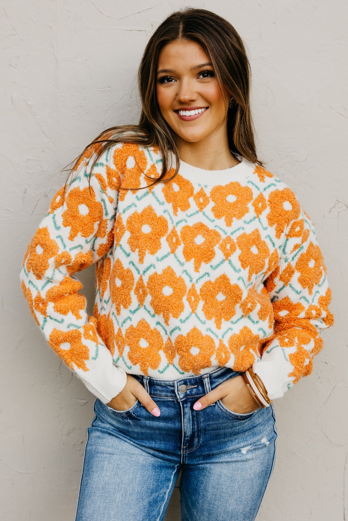 The Baylor Textured Floral Sweater
