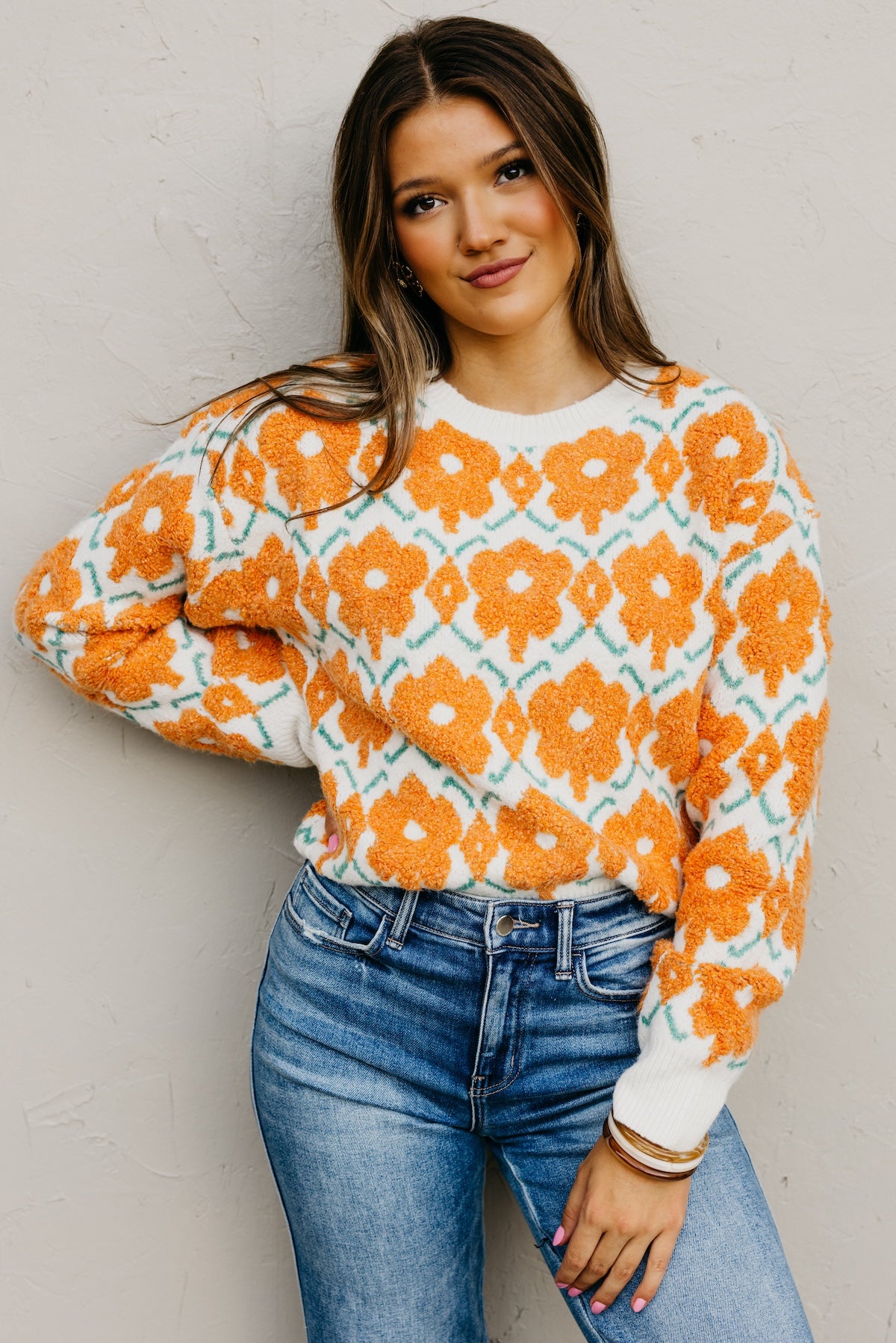 The Baylor Textured Floral Sweater