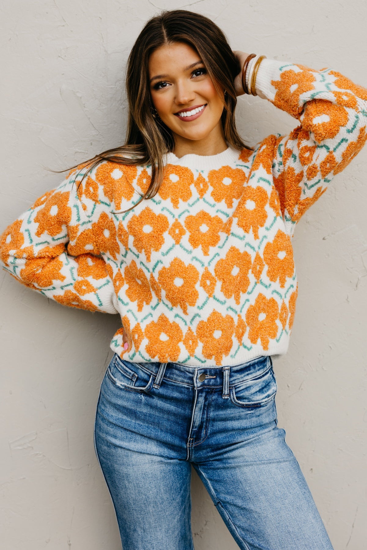 The Baylor Textured Floral Sweater