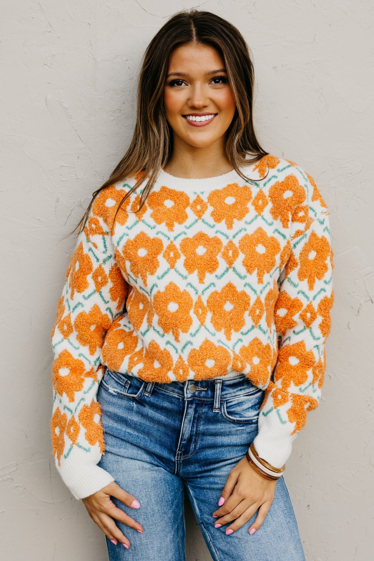 The Baylor Textured Floral Sweater