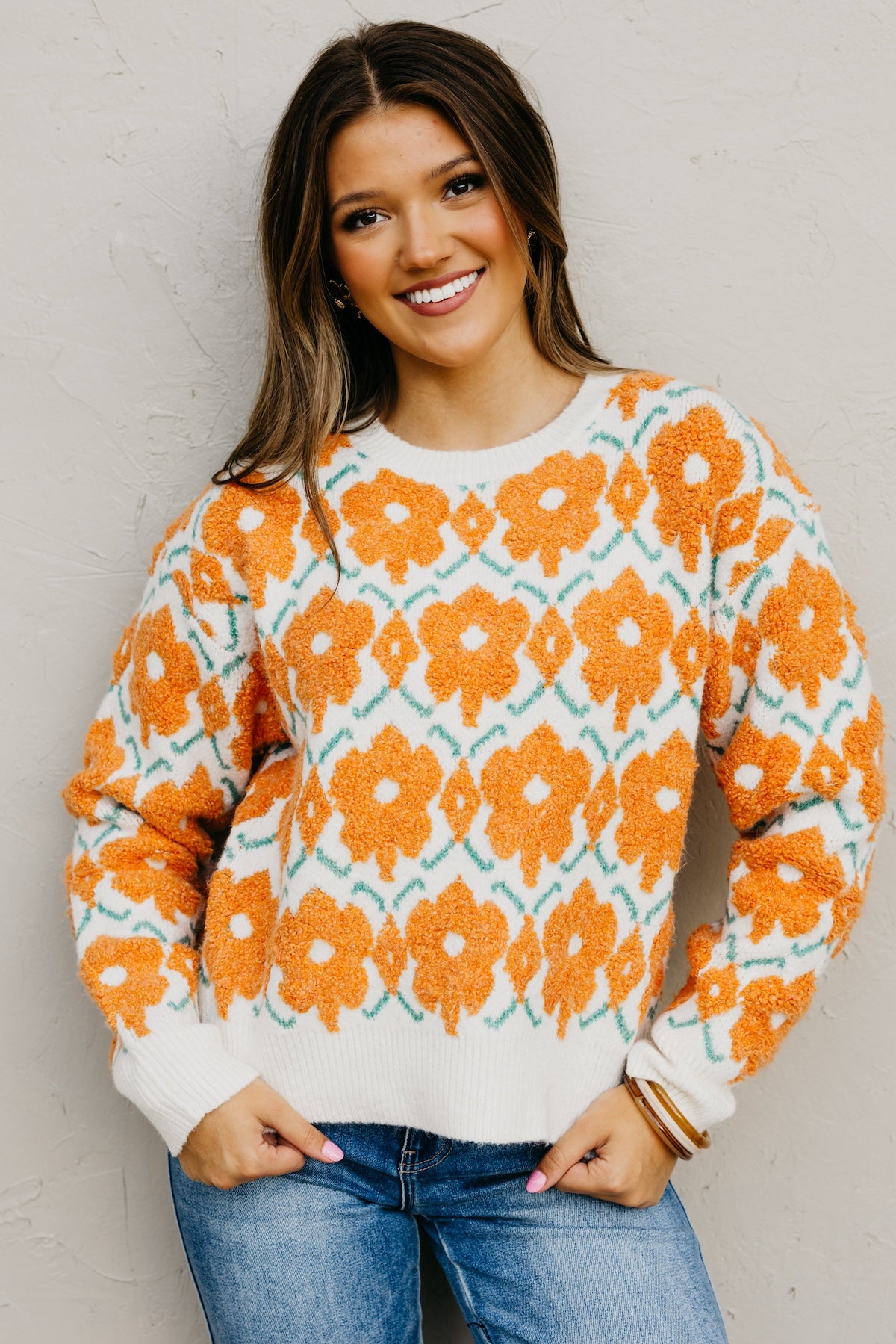 The Baylor Textured Floral Sweater