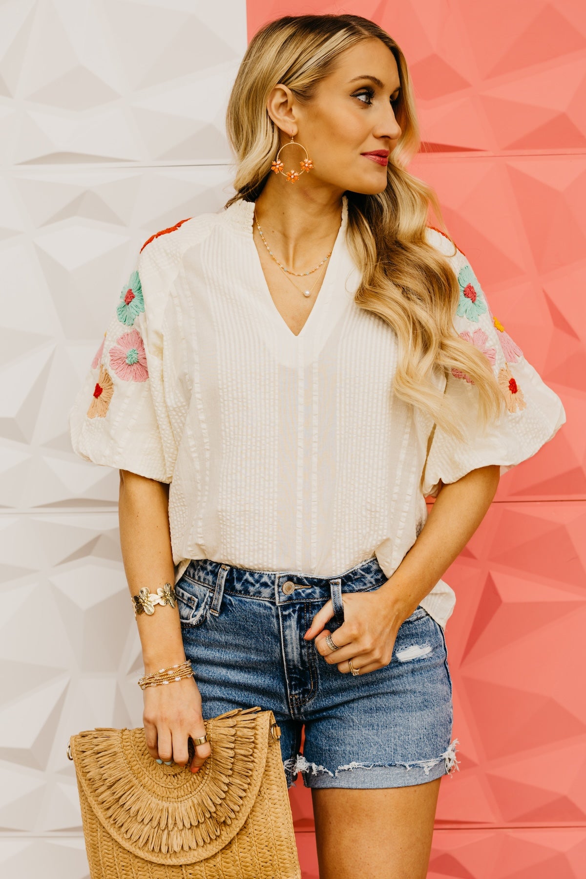 The Willow Floral Embroidered Puff Sleeve Top