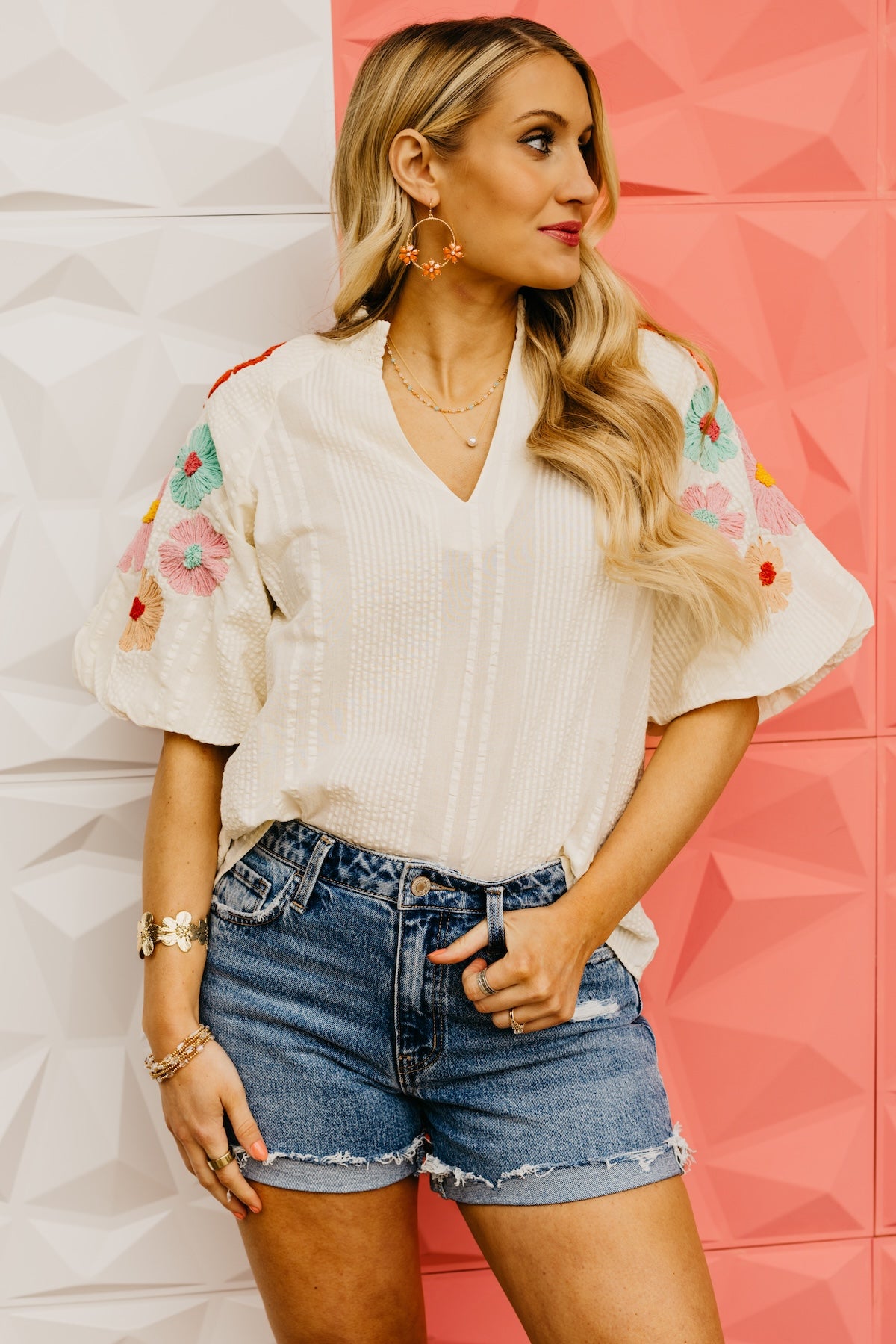 The Willow Floral Embroidered Puff Sleeve Top