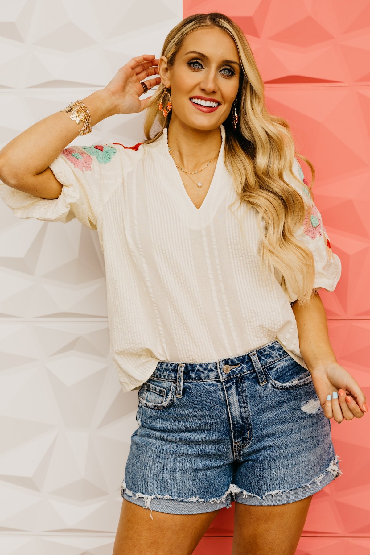 The Willow Floral Embroidered Puff Sleeve Top
