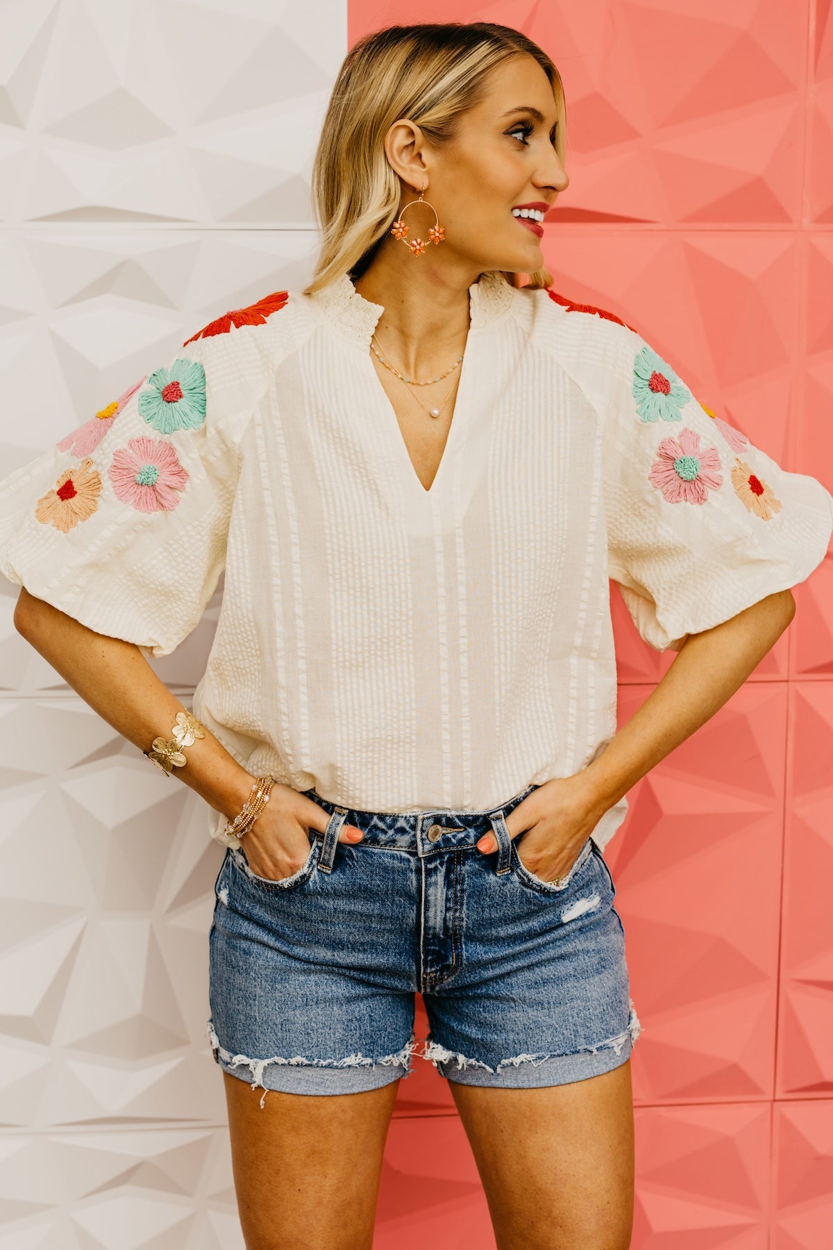 The Willow Floral Embroidered Puff Sleeve Top