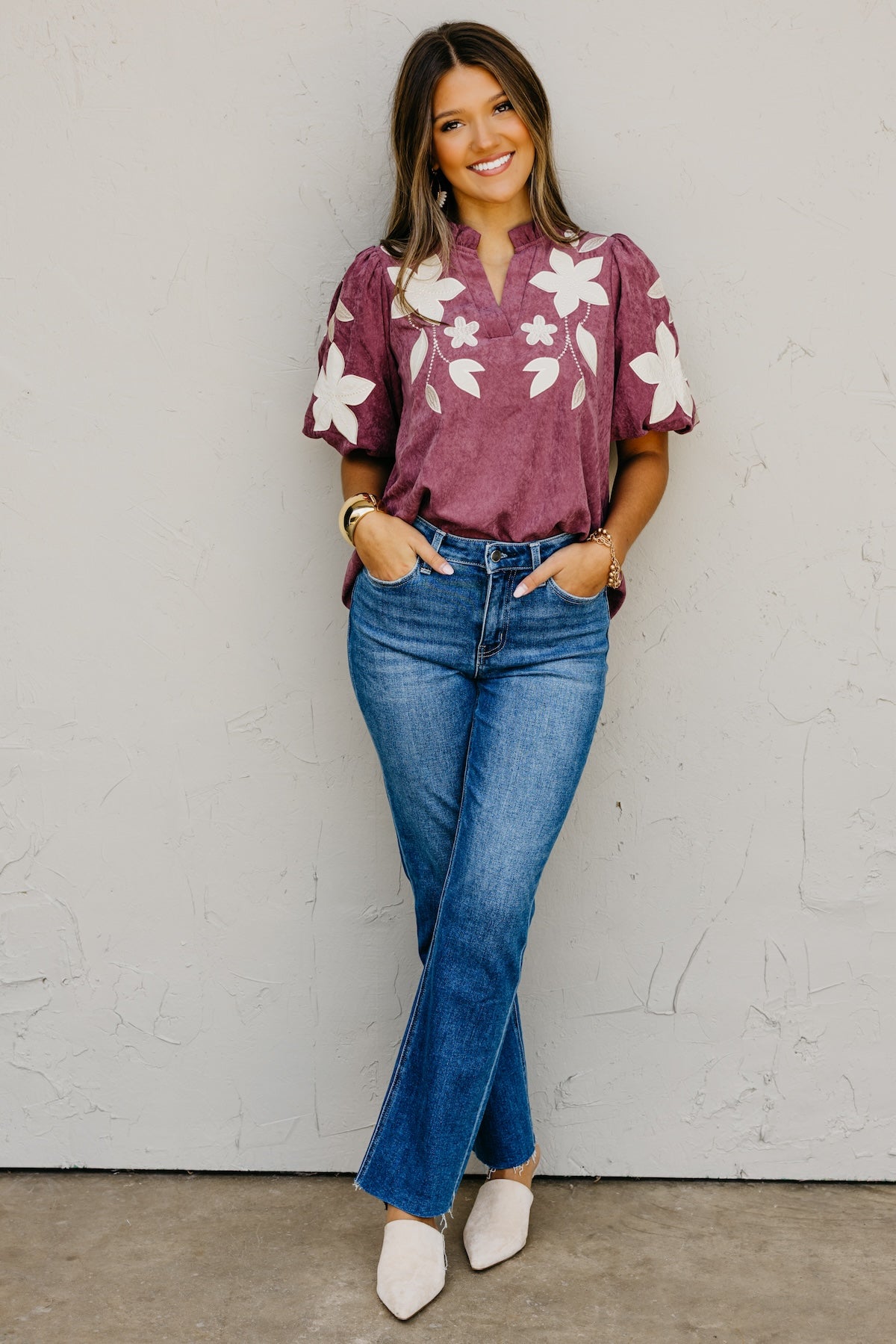 The Terry Floral Felt Embroidered Top