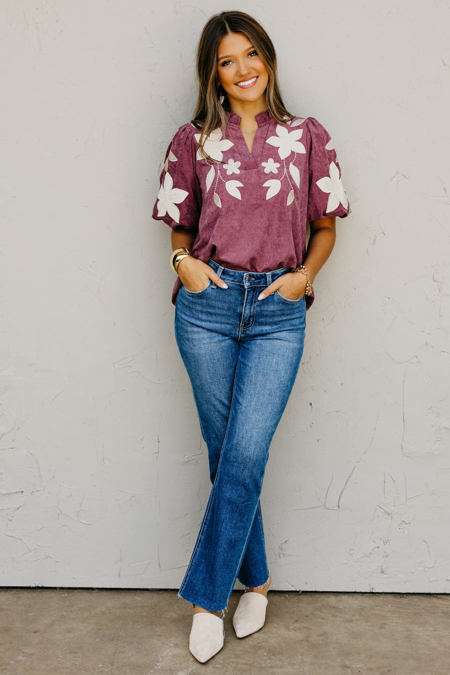 The Terry Floral Felt Embroidered Top