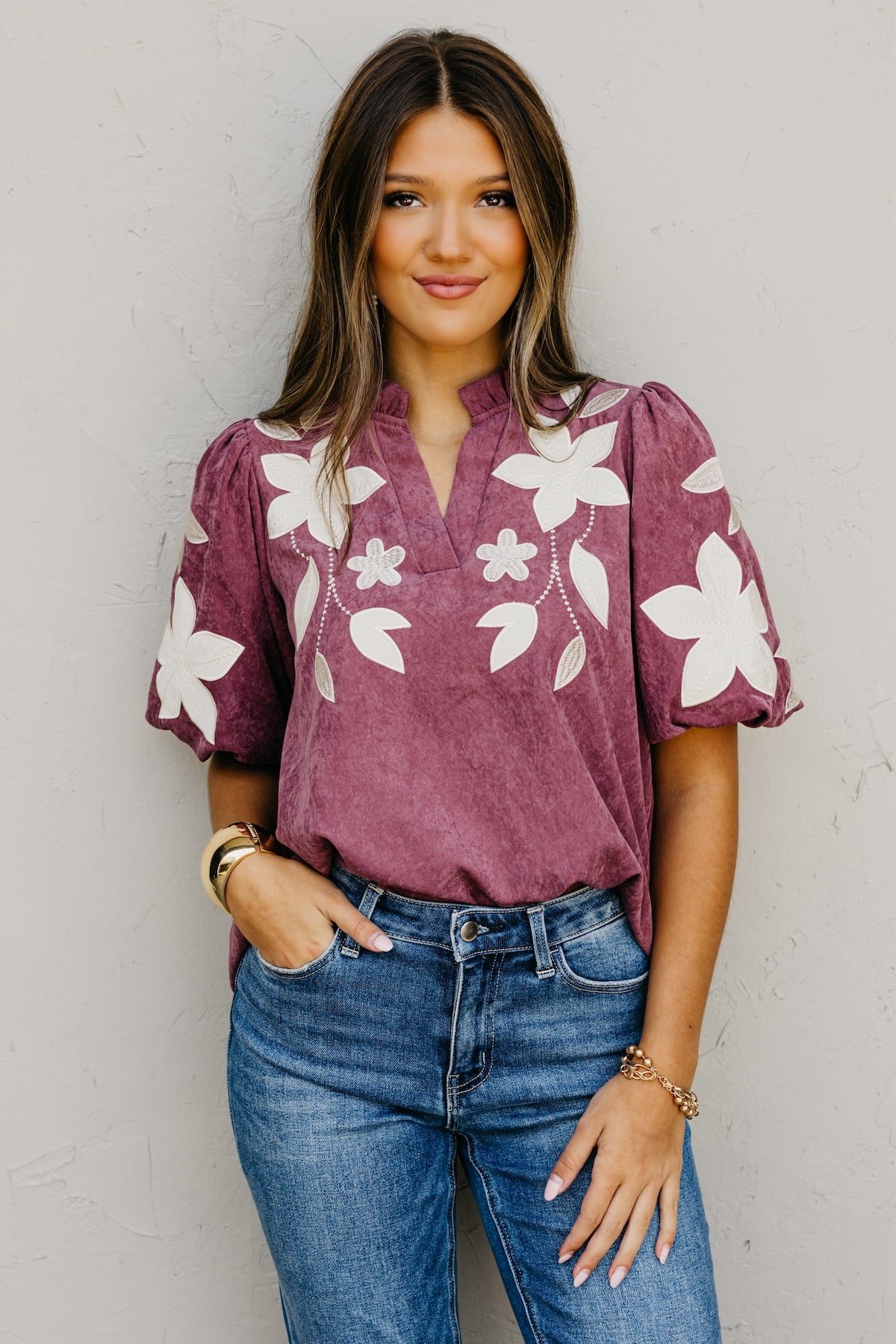 The Terry Floral Felt Embroidered Top