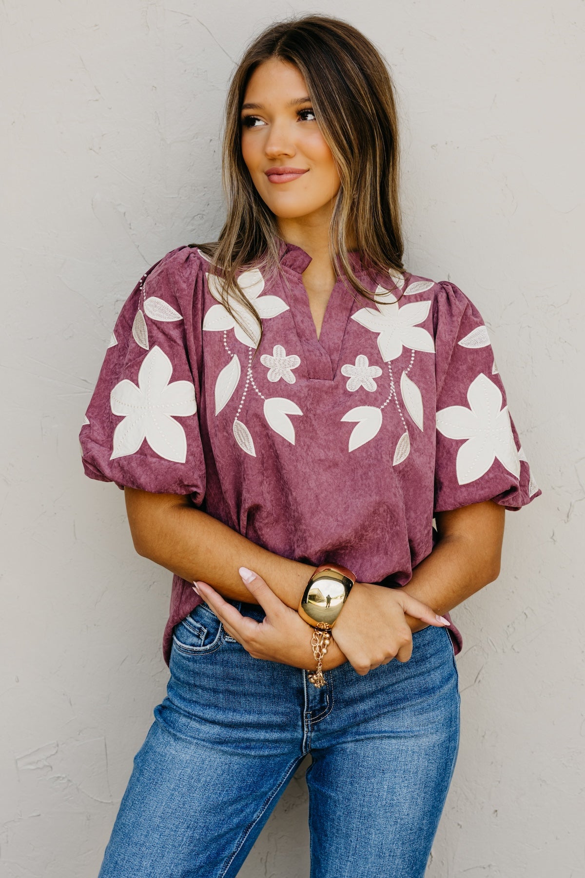 The Terry Floral Felt Embroidered Top