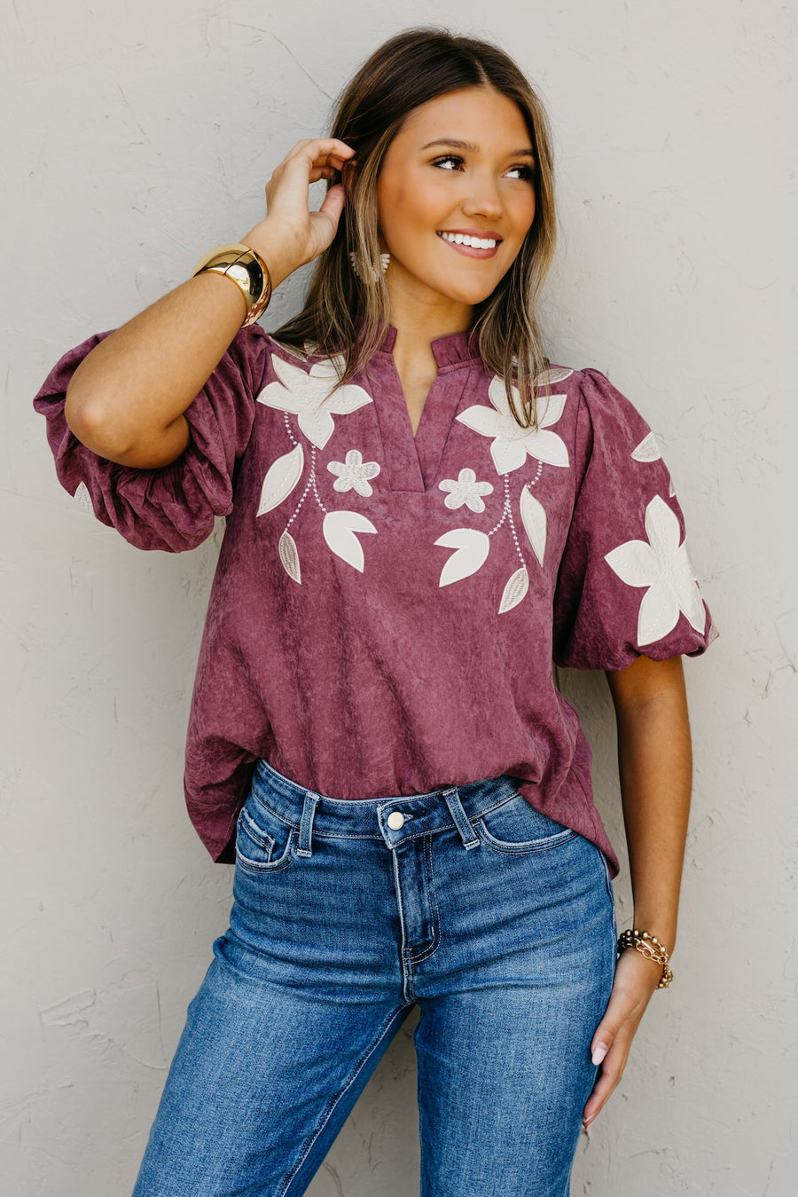 The Terry Floral Felt Embroidered Top
