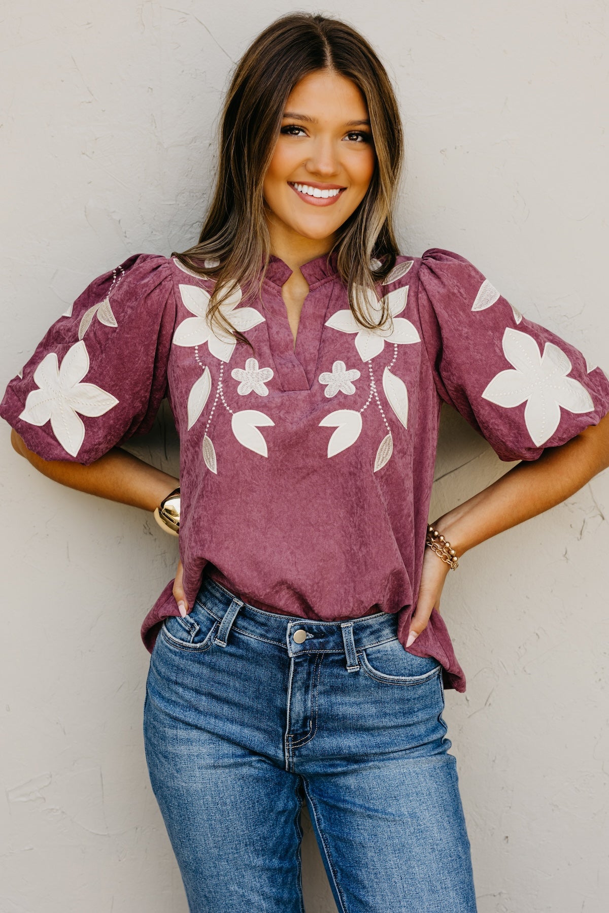 The Terry Floral Felt Embroidered Top