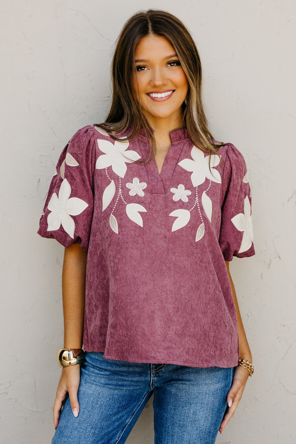 The Terry Floral Felt Embroidered Top
