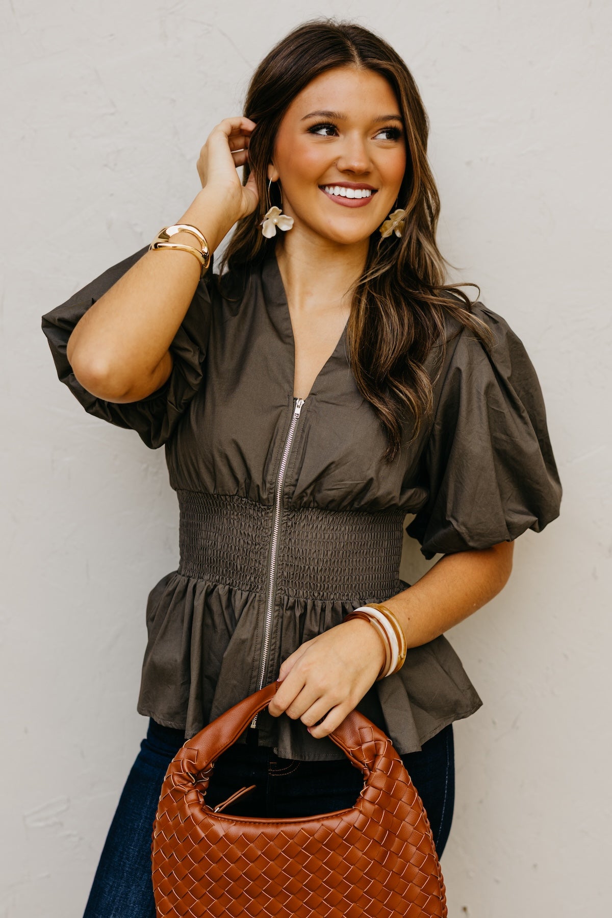 The Maverick Smocked Zip-Front Top
