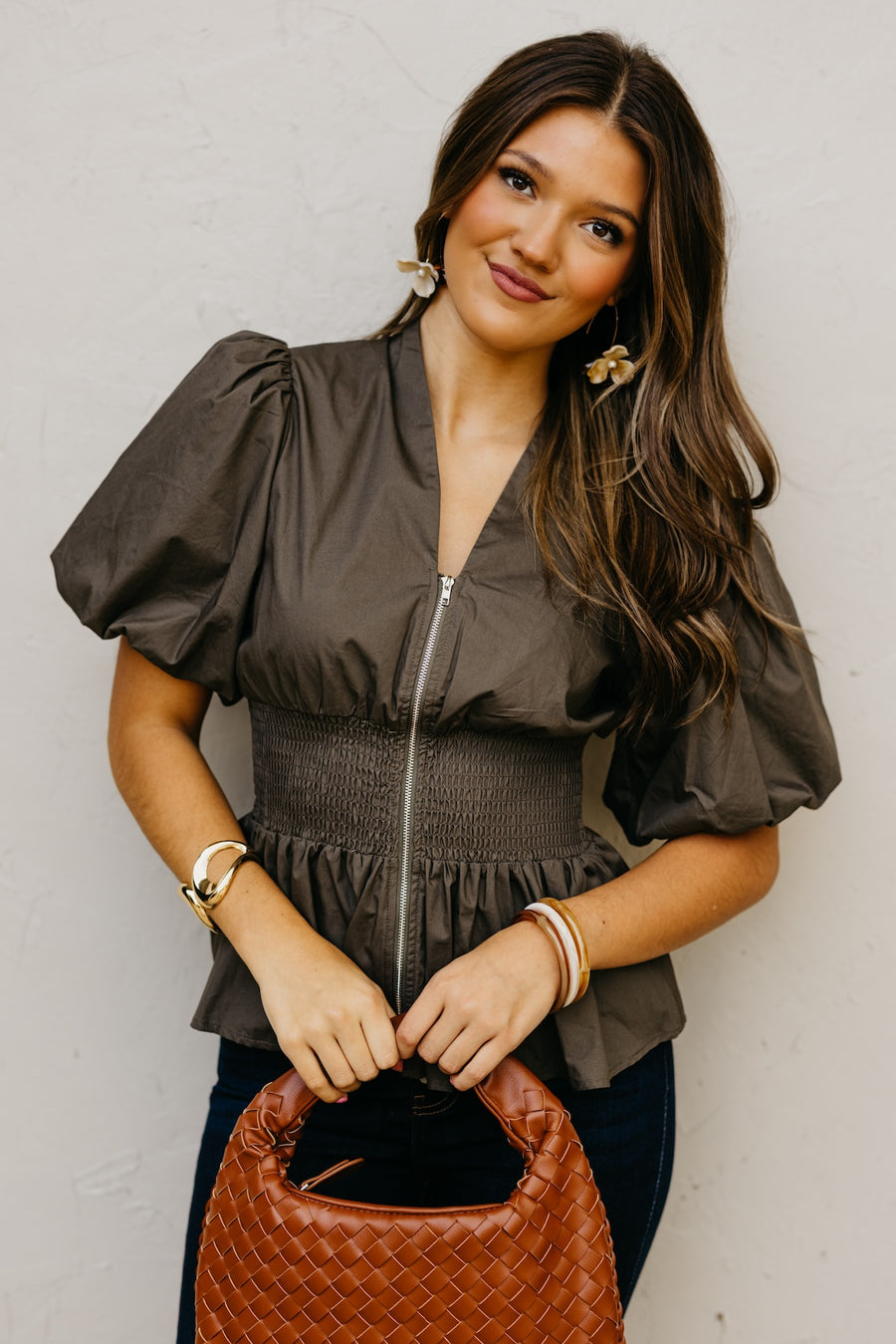 The Maverick Smocked Zip-Front Top