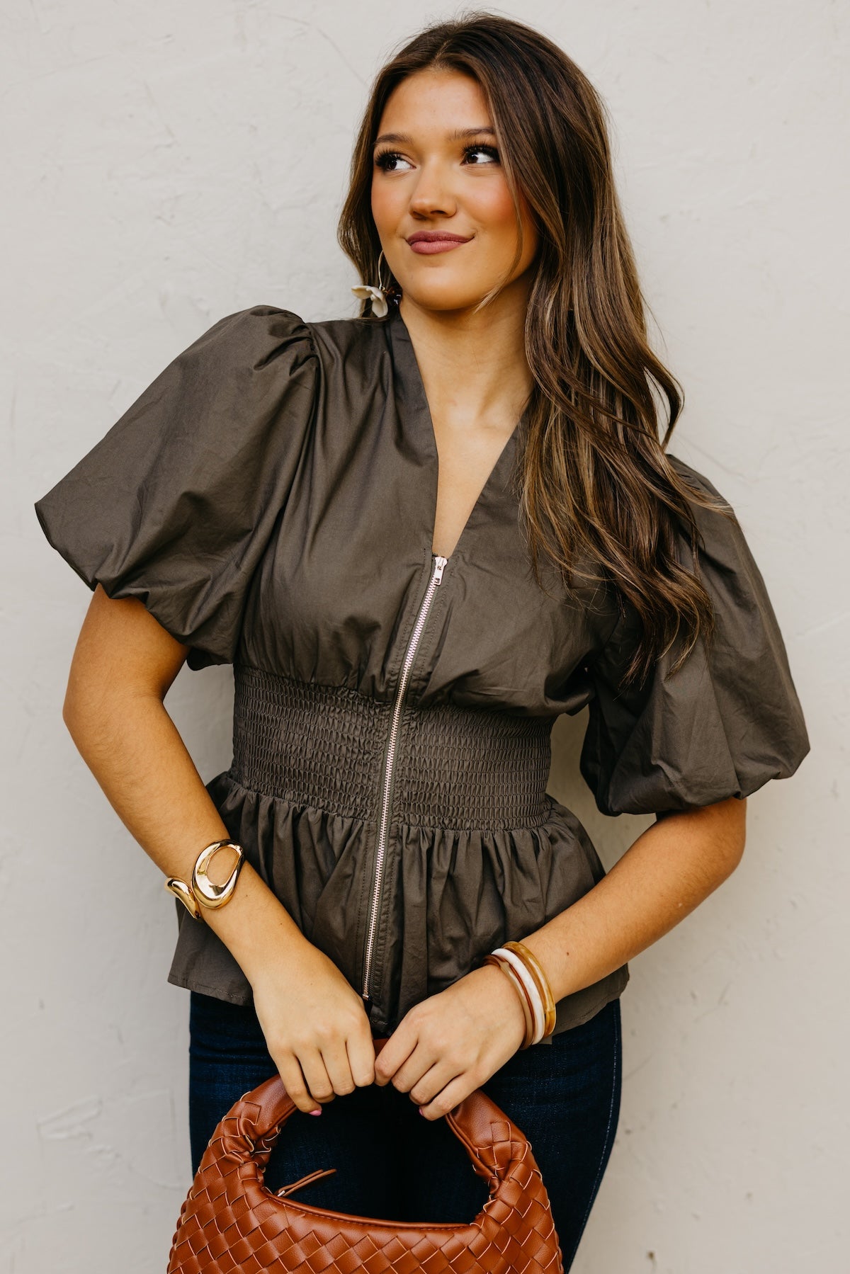 The Maverick Smocked Zip-Front Top