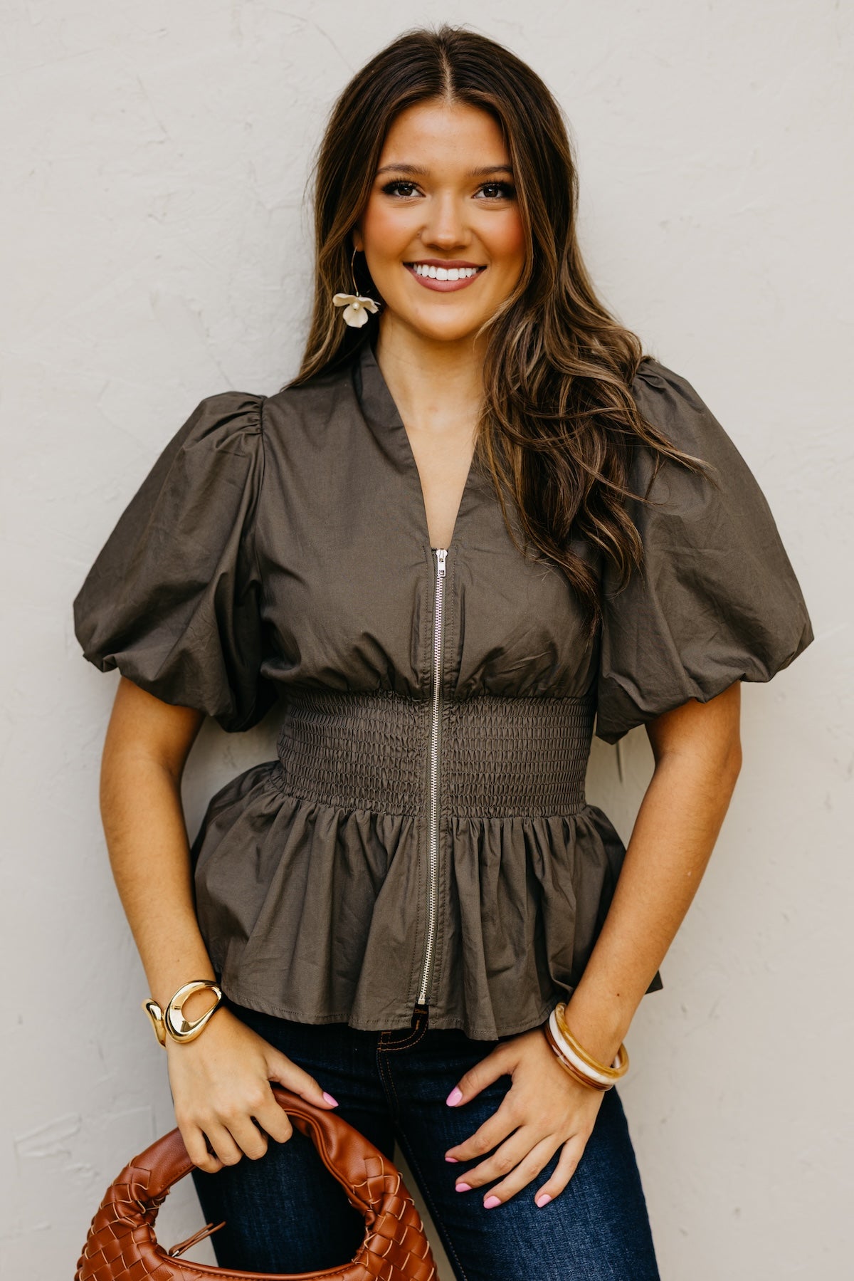 The Maverick Smocked Zip-Front Top