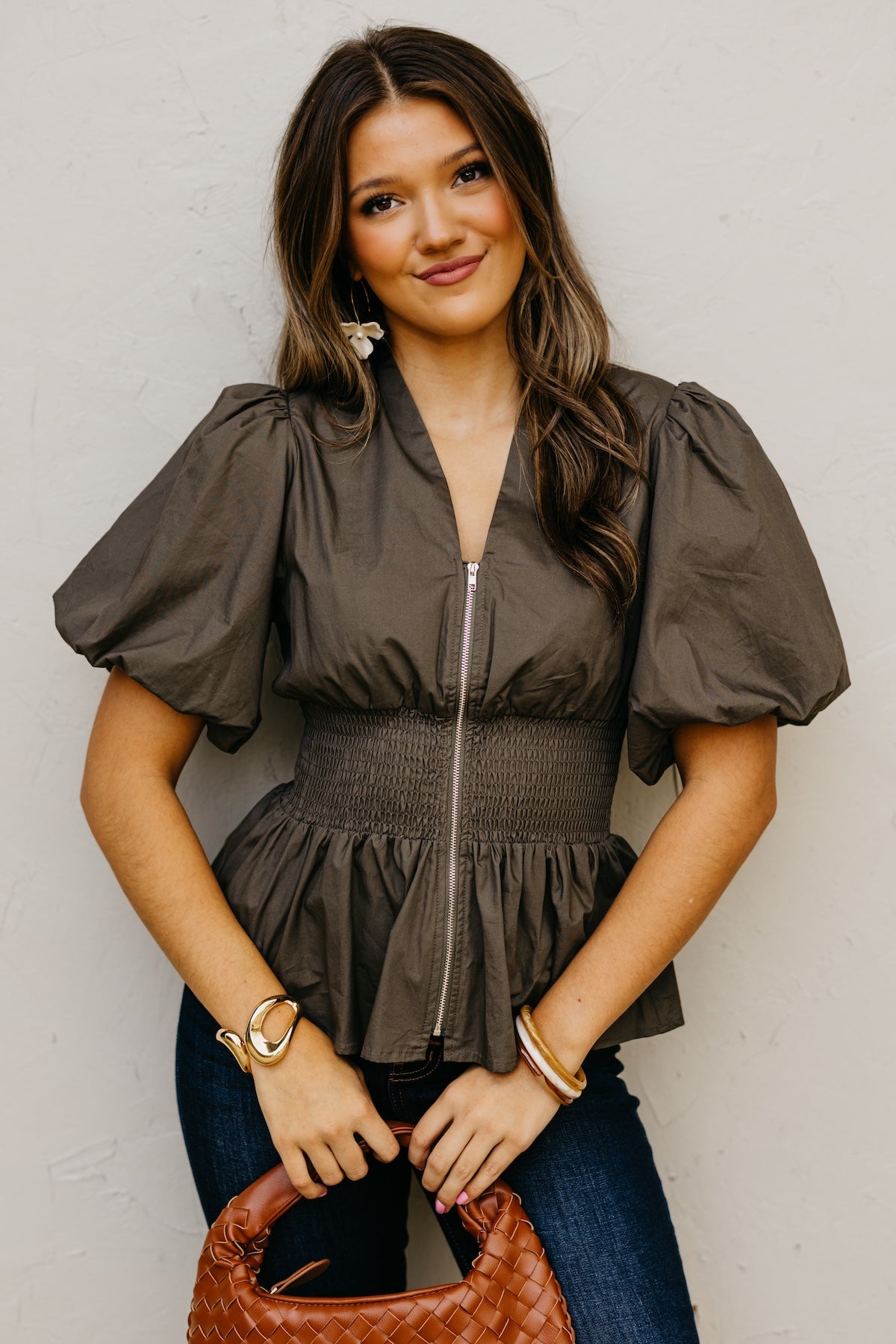 The Maverick Smocked Zip-Front Top