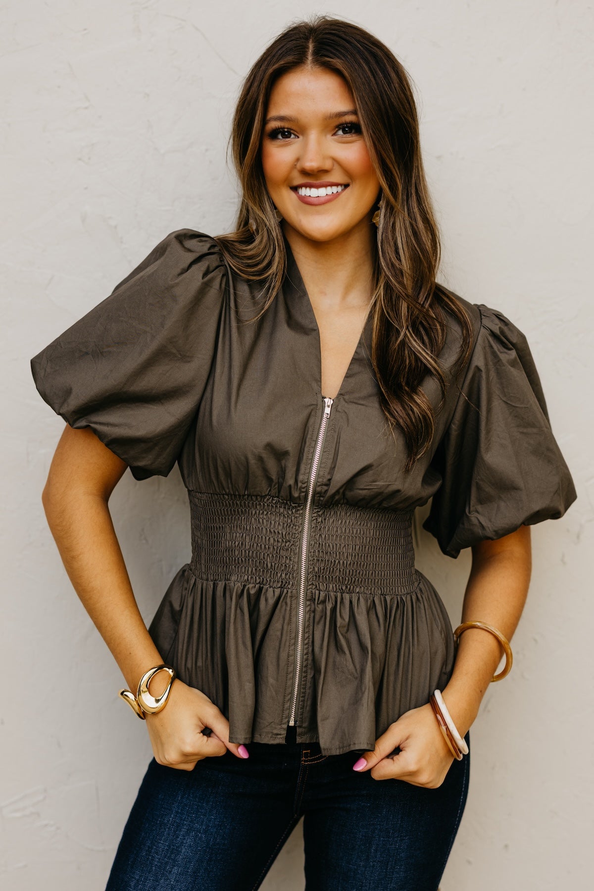 The Maverick Smocked Zip-Front Top