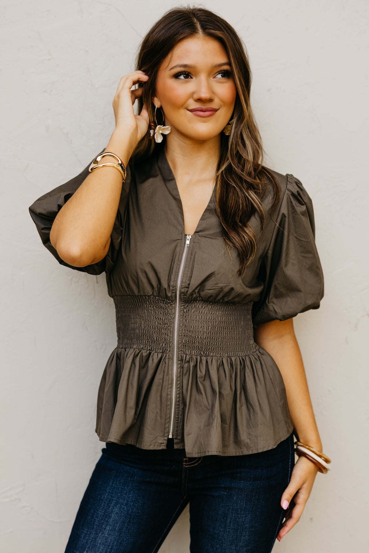 The Maverick Smocked Zip-Front Top
