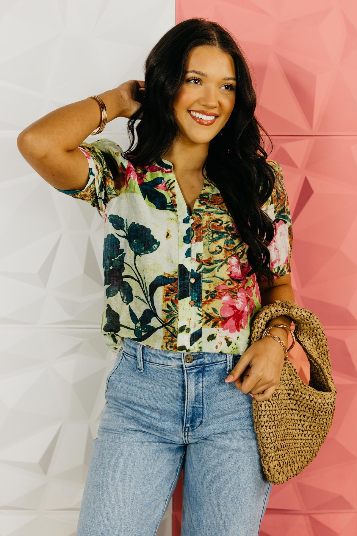 The Kharmen Floral Button Up Top