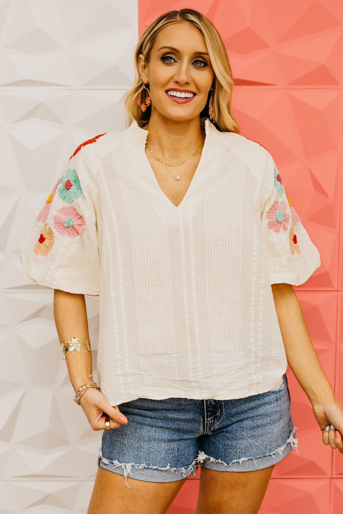 The Willow Floral Embroidered Puff Sleeve Top