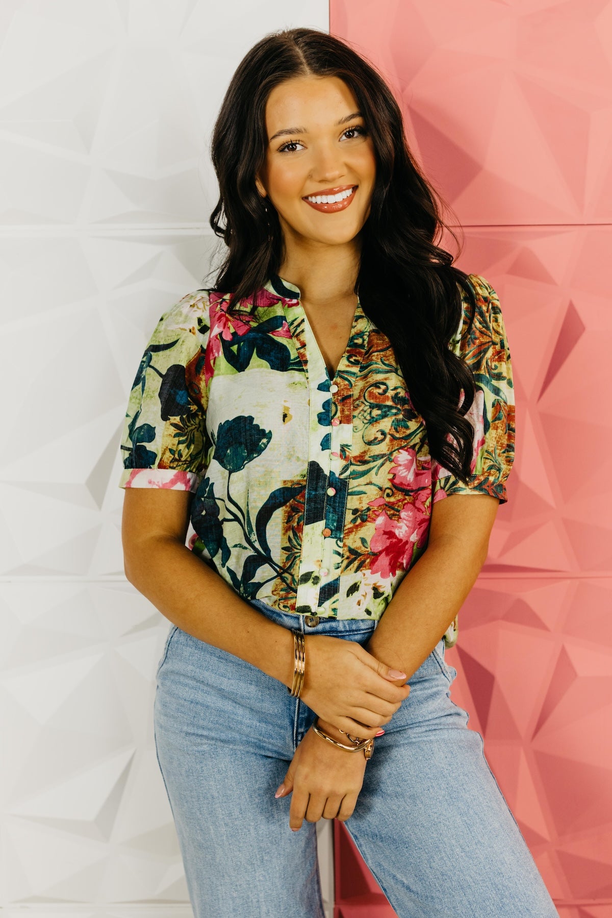 The Kharmen Floral Button Up Top
