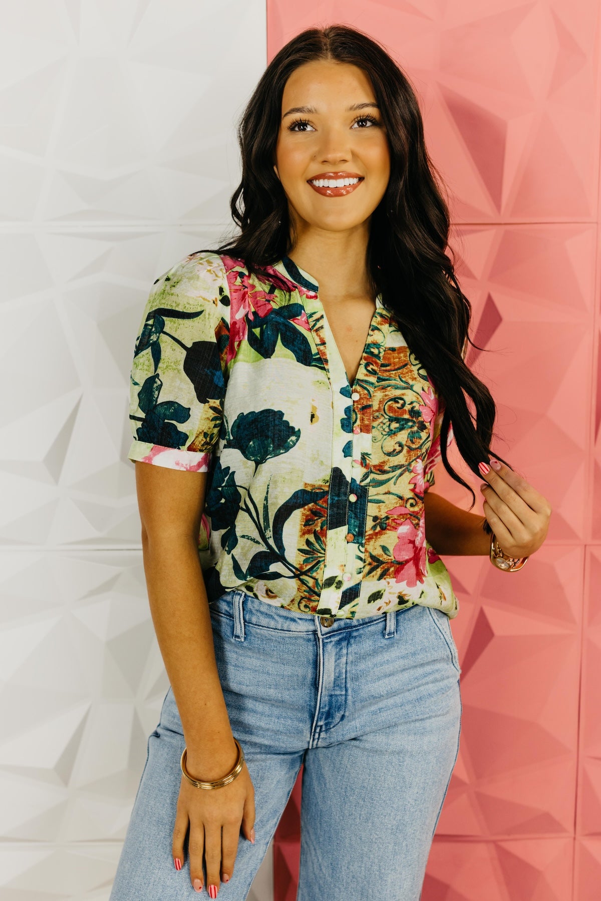 The Kharmen Floral Button Up Top