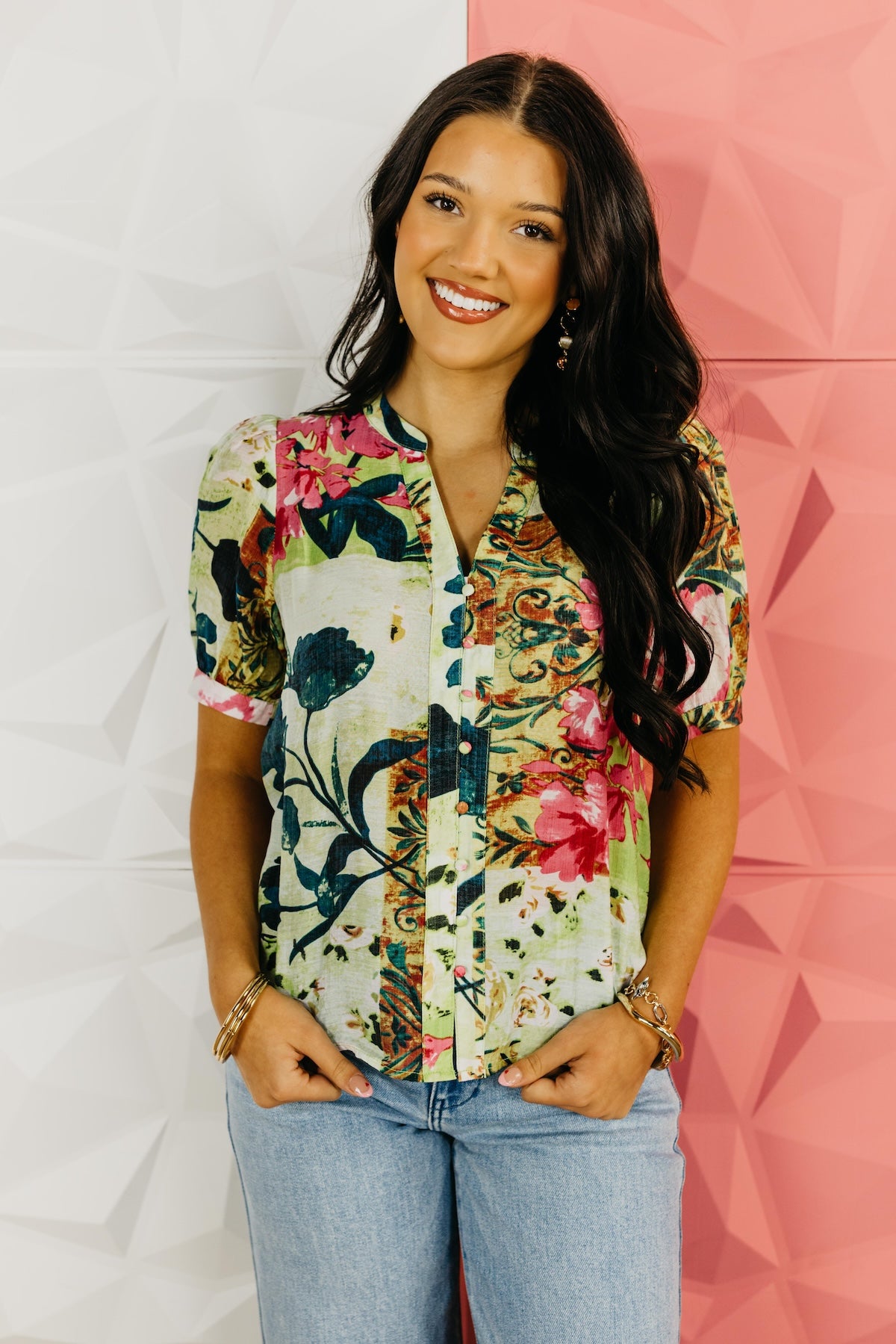 The Kharmen Floral Button Up Top
